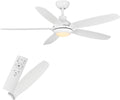kathy ireland HOME 52' Yonas Ceiling Fans with Lights & Remote, Coastal Rated Indoor/Outdoor, Energy-Efficient 6-Speed DC Motor, Dimmable LED, Modern Design, Matte White KICF58316