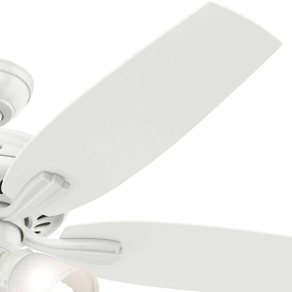 Hunter 52 inch Indoor Ceiling Fan with LED Lights - White Ceiling Fan with Pull Chain, For Bedroom or Living Room, Standard Mount, No Remote, 5 Blades, Includes Bulbs - Newsome 53316, Fresh White