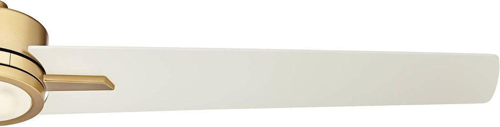 Casa Vieja 60' Monte Largo Modern Mid Century Indoor Ceiling Fan 3 Blade LED Light Remote Control Soft Brass Finish White Blades Bedroom Living Room Kitchen Dining Office Decorative DC Motor Bright
