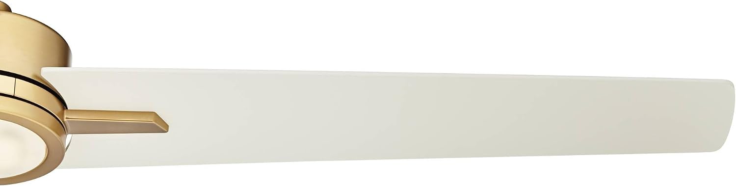Casa Vieja 60' Monte Largo Modern Mid Century Indoor Ceiling Fan 3 Blade LED Light Remote Control Soft Brass Finish White Blades Bedroom Living Room Kitchen Dining Office Decorative DC Motor Bright