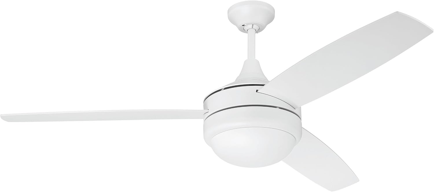 Craftmade 52' Phaze II White Finish Indoor 3-Blade Ceiling Fan & LED Light Kit with 4-Speed Wall Control Included