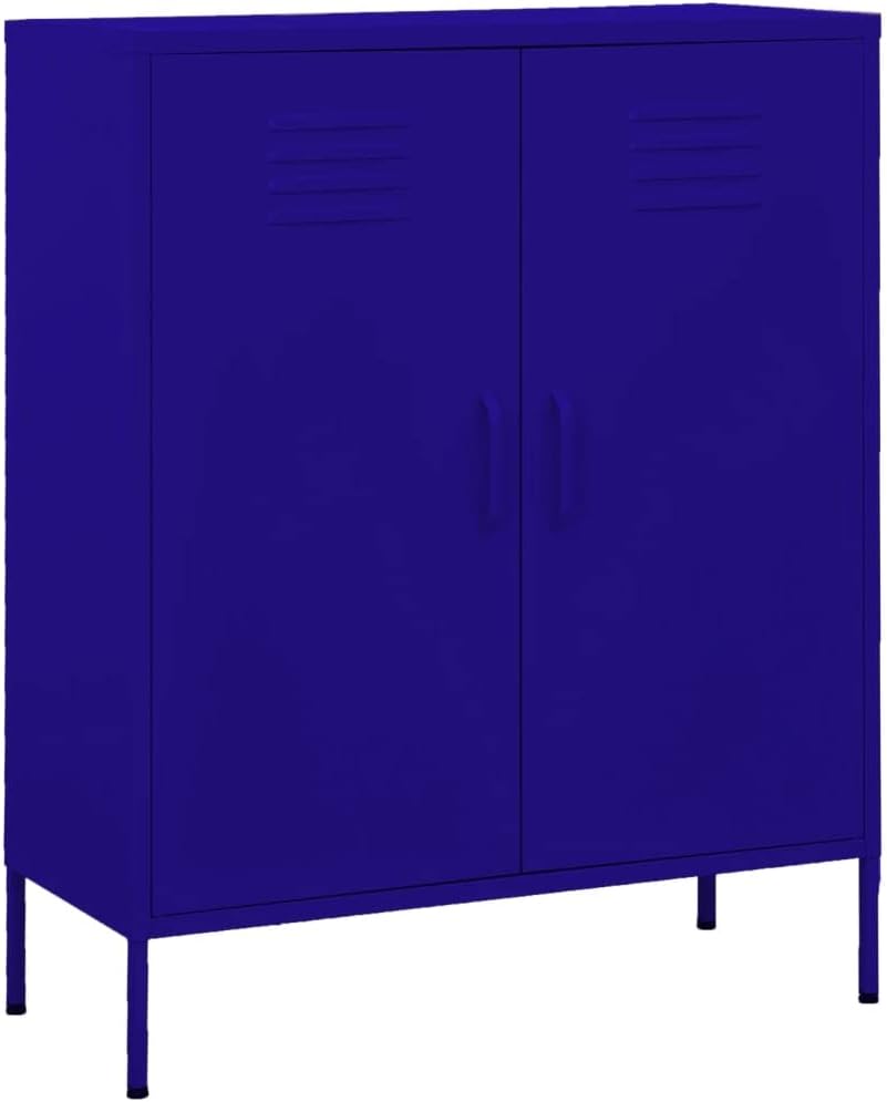 Navy Blue Steel Storage Cabinet 13.8 x 31.5 x 40 in, Adjustable Shelves Lockable Doors, Powder-Coated Metal Organizer for Living Room Office Pantry