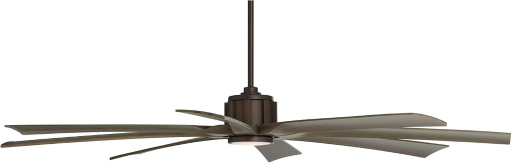 Possini Euro Design 70' Defender Large Farmhouse Rustic Indoor Outdoor Ceiling Fan 8 Blade LED Light Remote Control Oil Rubbed Bronze Motor Oak Finish Blades Bedroom Patio Living Room Damp Rated