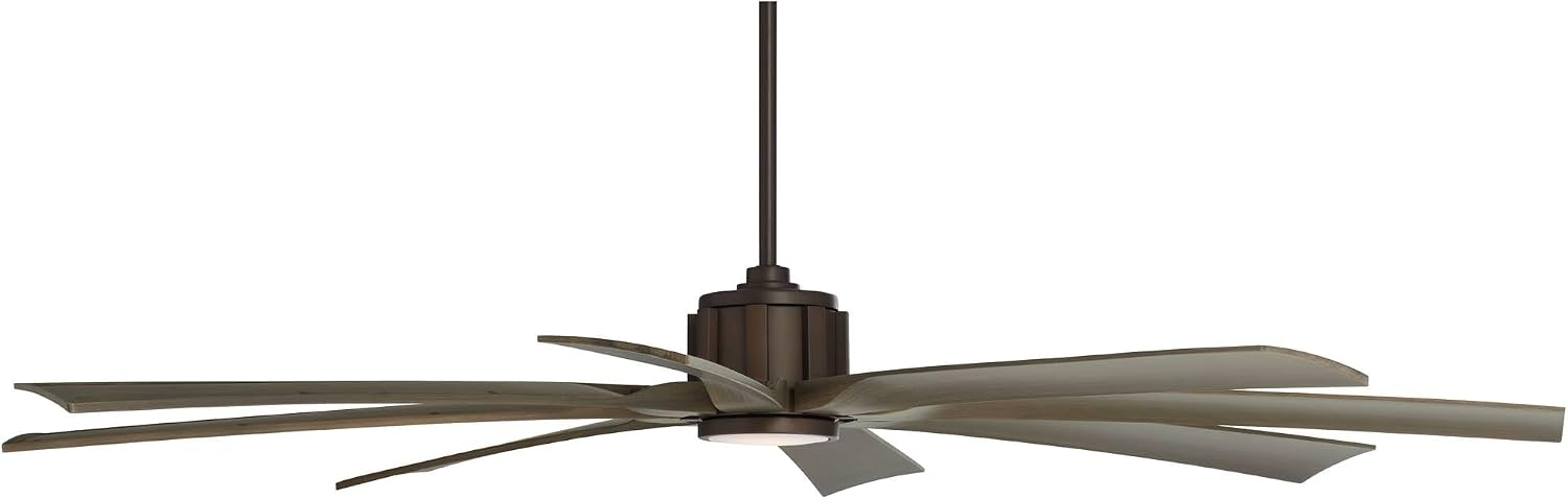 Possini Euro Design 70' Defender Large Farmhouse Rustic Indoor Outdoor Ceiling Fan 8 Blade LED Light Remote Control Oil Rubbed Bronze Motor Oak Finish Blades Bedroom Patio Living Room Damp Rated