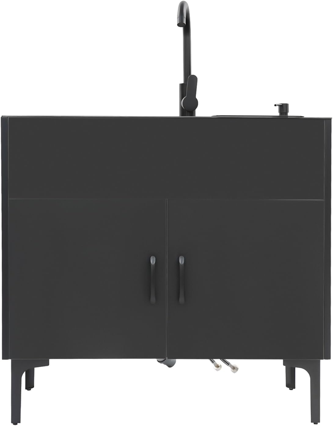 Laundry Sink Cabinet with Stainless Steel Sink and Cold & Hot Faucet, Utility Sink for Laundry/Utility Room, 32 Inch Double Bowl for Bathroom Kitchen and Outdoor, Black