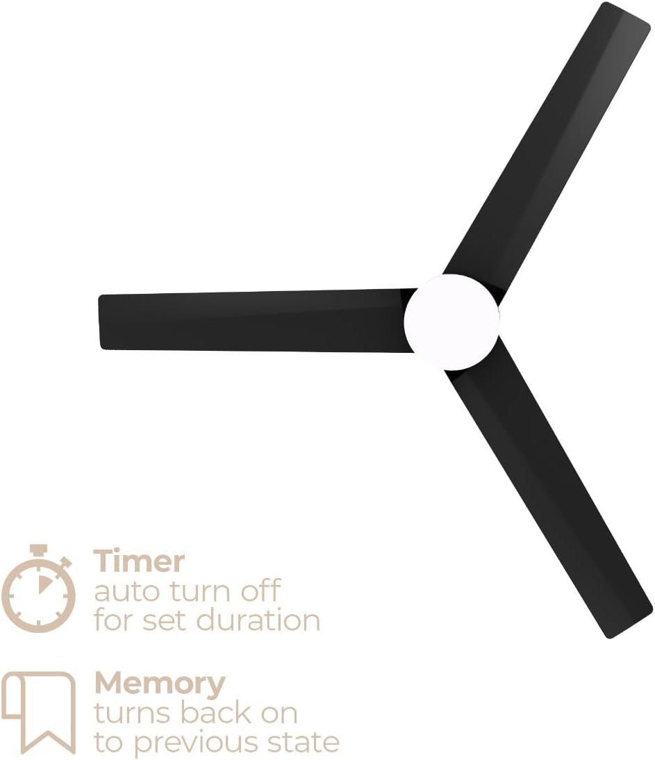 Breeze 52in 3-Blade Smart Ceiling Fan in Matte Black 2700K-6000K CCT Tunable Range LED Light Kit with Remote Control Works With iOS or Android App