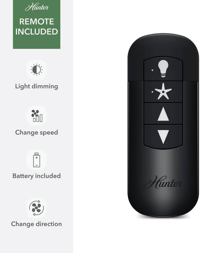 Hunter Fan 52 inch Indoor/Outdoor Matte Black Ceiling Fan with Light and Remote Control for Bedroom, Living Room, Dining Room, Kitchen, Office, Patio, CC5C15C35 (Renewed)