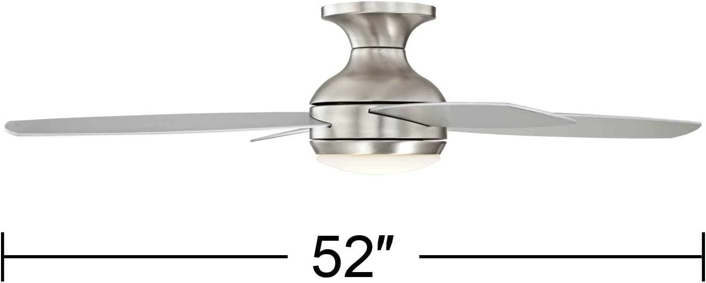 Casa Vieja 52' Elite Modern Industrial Hugger Low Profile Indoor Ceiling Fan with LED Light Remote Control Brushed Nickel Silver Blades House Bedroom Family Living Room Home Kitchen Dining