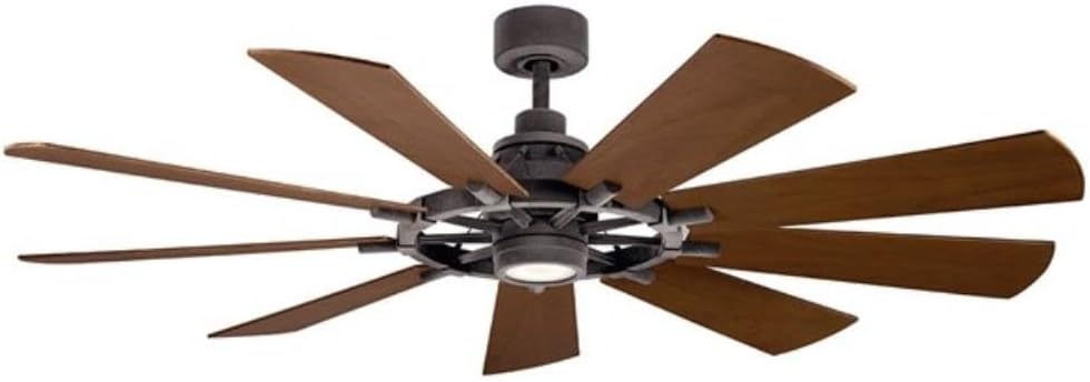 Kichler Gentry XL 65' Ceiling Fan with Lights, 1-Light LED, 3000K, 9-Blade Modern Modern Fan for Bedroom in Weathered Zinc, (65' W x 16.5' H), 300265WZC