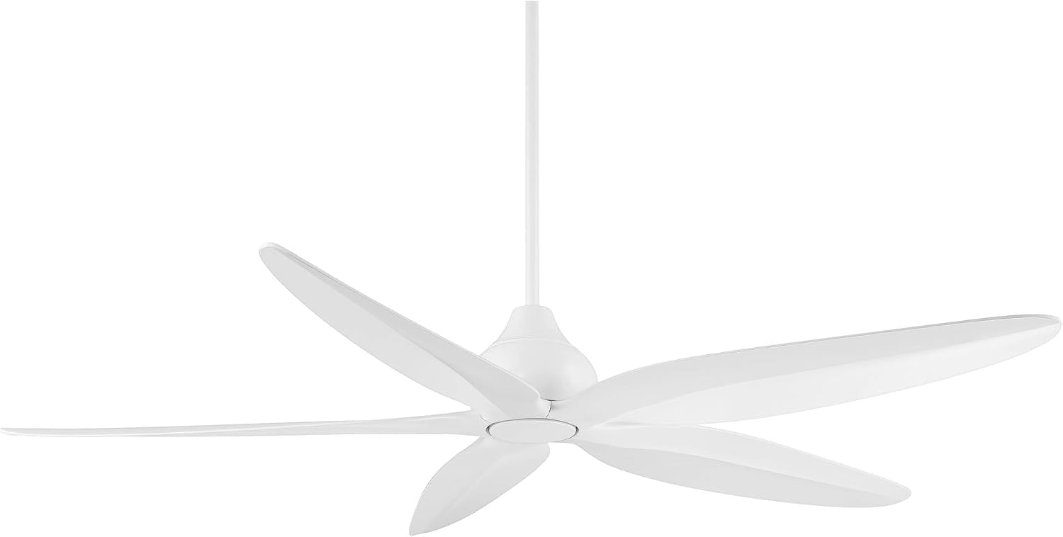 Casa Vieja 60' Lotus Bay Modern Indoor Outdoor Ceiling Fan 5 Blade LED Light Remote Control Matte White Finish Blades Bedroom Patio Living Room Kitchen Porch Damp Rated Decorative DC Motor Garage
