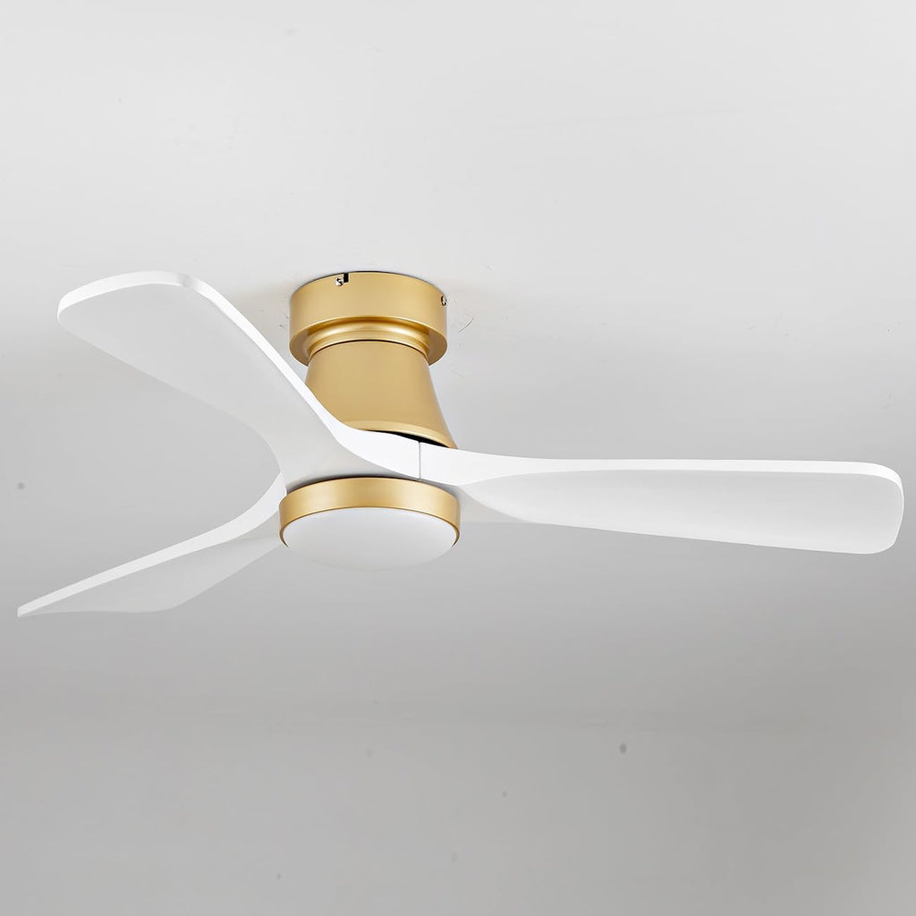 42 Inch Gold Ceiling Fan with Lights, Remote Control, Flush Mount, Dimmable, Reversible, Wood Blades, Power-Off Memory, Quiet DC Motor, Modern Hugger Ceiling Fan for Indoor Outdoor