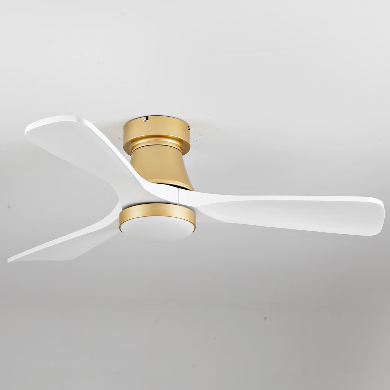 42 Inch Gold Ceiling Fan with Lights, Remote Control, Flush Mount, Dimmable, Reversible, Wood Blades, Power-Off Memory, Quiet DC Motor, Modern Hugger Ceiling Fan for Indoor Outdoor
