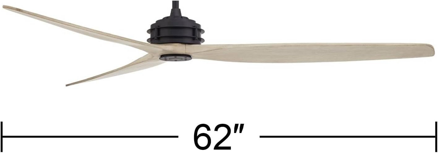 Casa Vieja 62' Coronado Aire Modern Country Cottage Core Indoor Outdoor Ceiling Fan 3 Blade Remote Control Matte Black Finish Motor White Oak Finish Blades Bedroom Patio Damp Rated Decorative