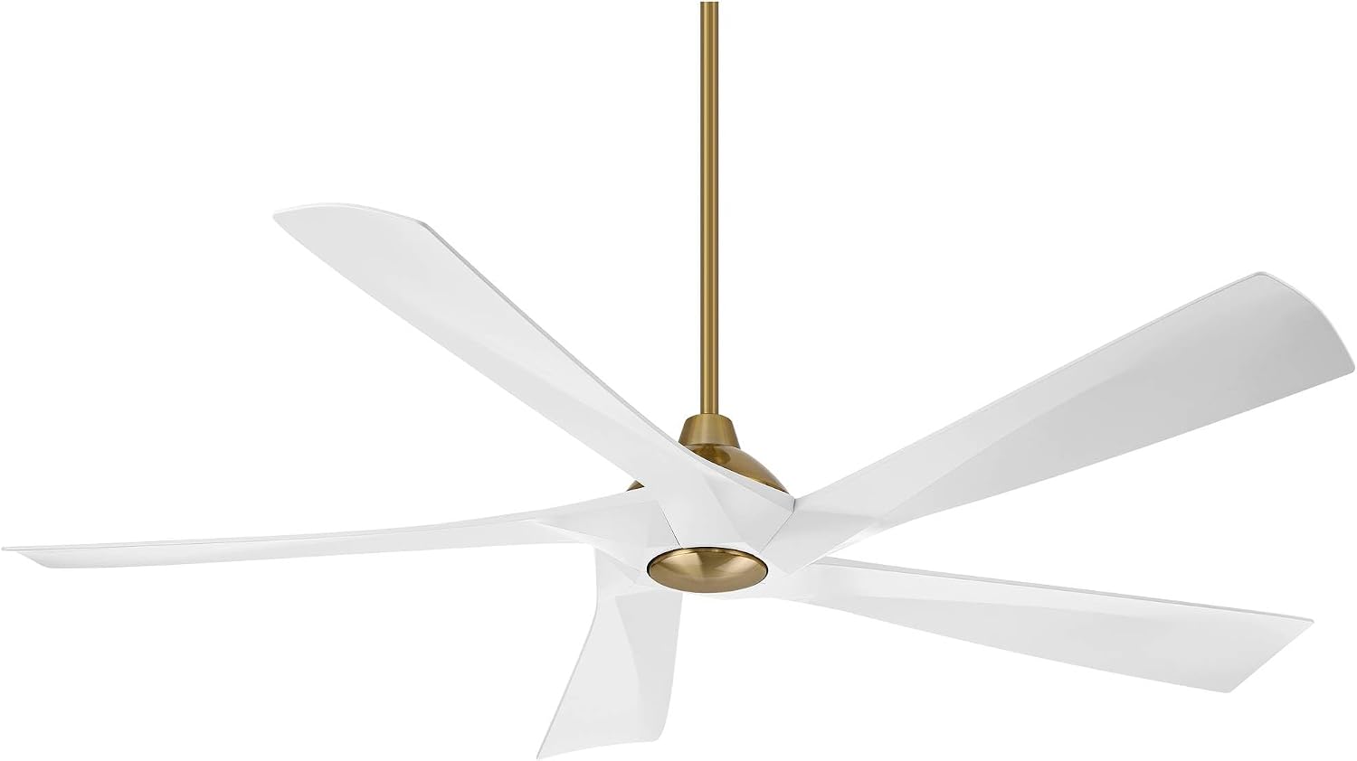 Possini Euro Design 60' Eloquent Modern Indoor Outdoor Ceiling Fan 5 Blade LED Light Remote Control Brass Finish White Blades Bedroom Patio Living Room Damp Rated Decorative DC Motor - 6' Downrod