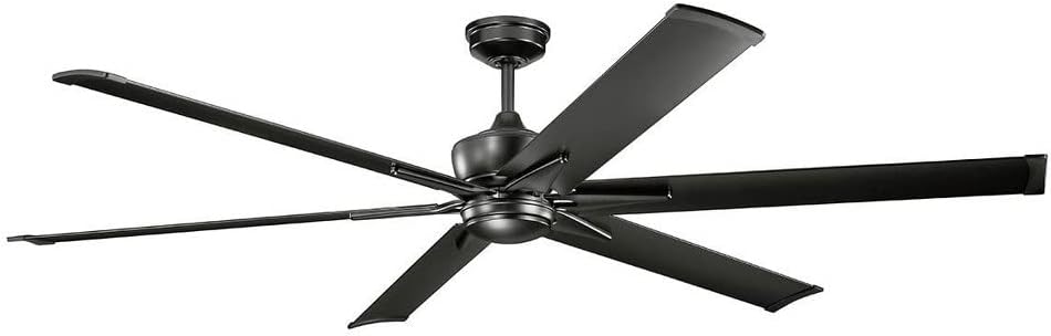 Kichler Szeplo Patio 80' 6 Blade Outdoor Ceiling Fan in a Satin Black finish with an LED Light for Porches and covered Patios, 300301SBK (80' W x 16.25' H)