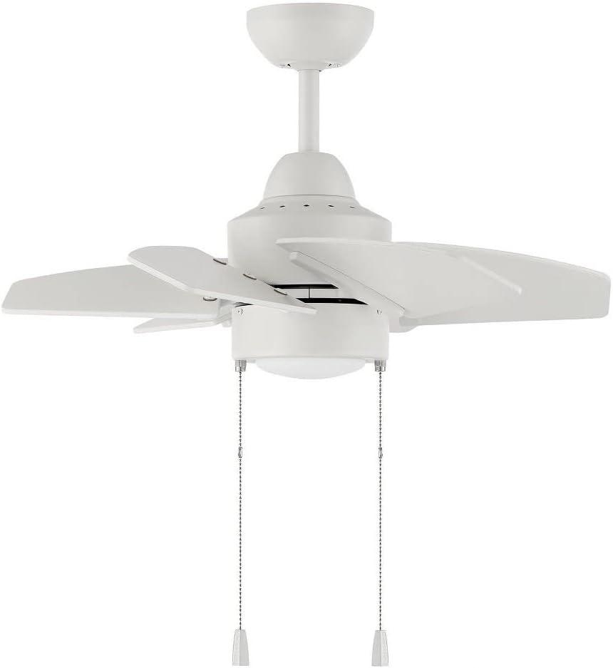 Craftmade 24' Propel II PPT24W6 Indoor Ceiling Fan in White Finish with 6 Custom White Blades Included; Integrated 12W Dimmable LED Light Included