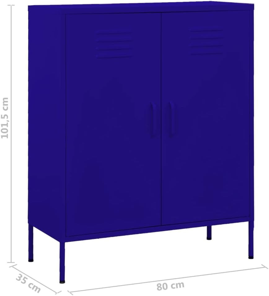 Navy Blue Steel Storage Cabinet 13.8 x 31.5 x 40 in, Adjustable Shelves Lockable Doors, Powder-Coated Metal Organizer for Living Room Office Pantry