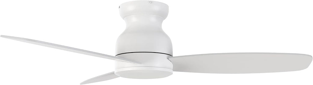 CEME 48 Inch Flush Mount Ceiling Fan without Lights, White Ceiling Fan with Remote Low Profile, 10-Speed Reversible DC Motor, 3 Dual Finish Blades, Indoor for Bedroom