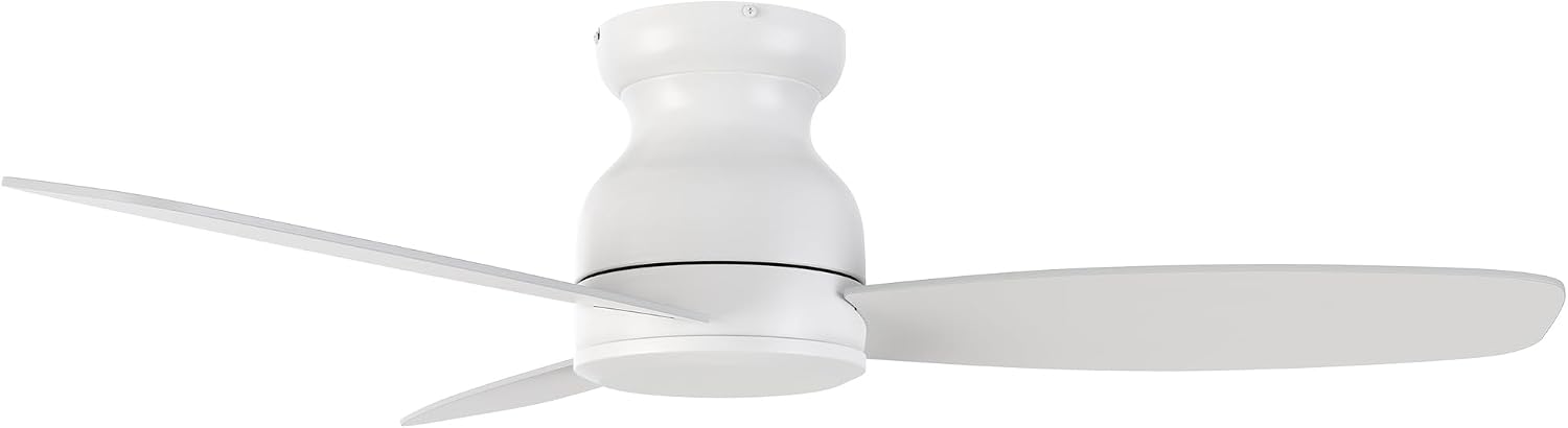 CEME 48 Inch Flush Mount Ceiling Fan without Lights, White Ceiling Fan with Remote Low Profile, 10-Speed Reversible DC Motor, 3 Dual Finish Blades, Indoor for Bedroom