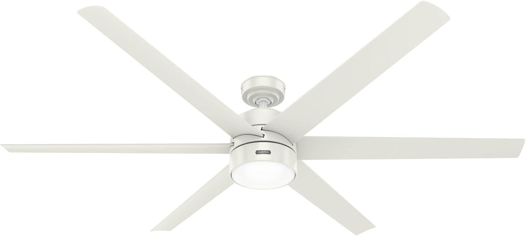 Hunter 72 inch Outdoor or Indoor Ceiling Fan with LED Light - White Ceiling Fan with Wall Control, For Patio, Garage, or Porch, Quiet, Standard Mount, 6 Blades - Solaria 51477, Fresh White