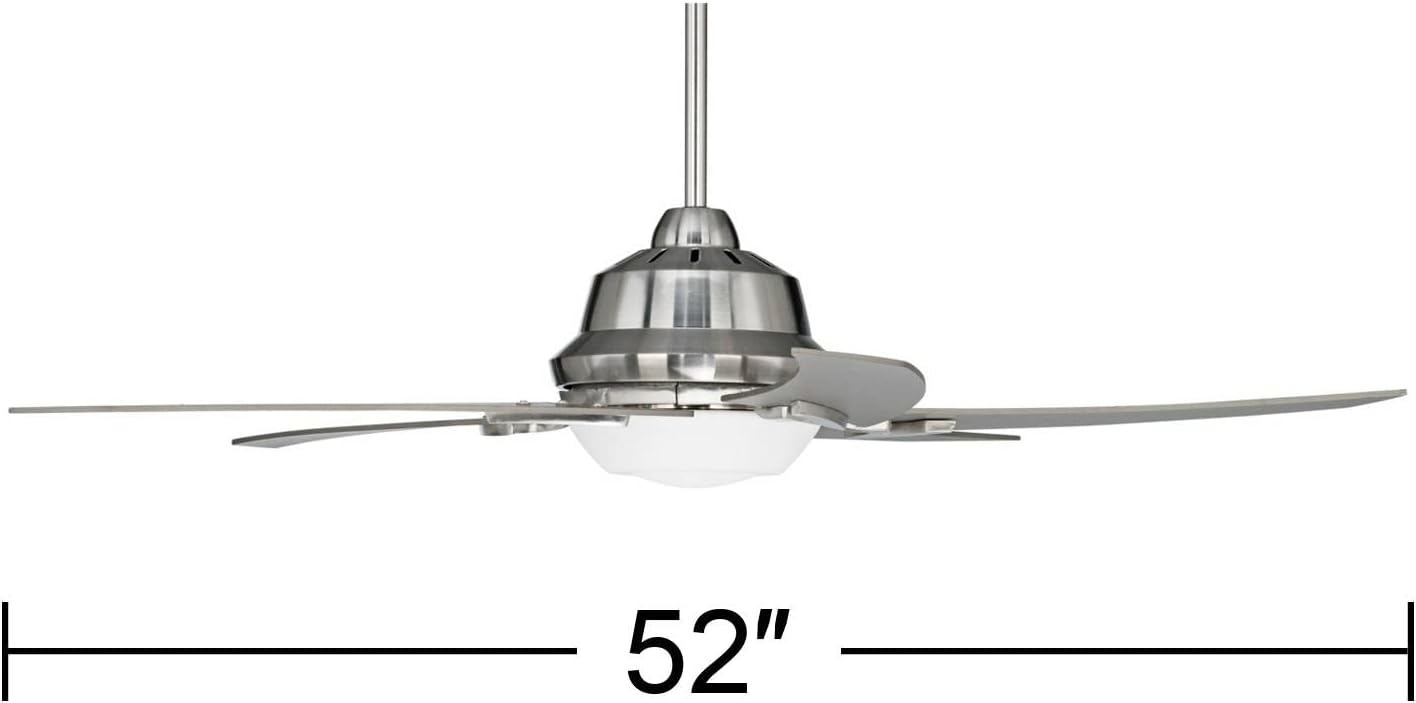 Casa Vieja 52' Capri Modern Indoor Ceiling Fan with LED Light Remote Control Brushed Nickel Silver White Opal Glass for Living Kitchen House Bedroom Family Dining Home Office Kids Room - 12' Downrod
