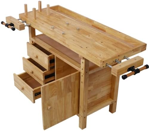 【LuckyNote】 Wood Workbench - Wooden Workbench for Garage Workshop and Home, with Bar Clamps Set (20 inch x 4-3/4 inch Throat,Pack of 2) The Package Will be Shipped in Two Separate parcels