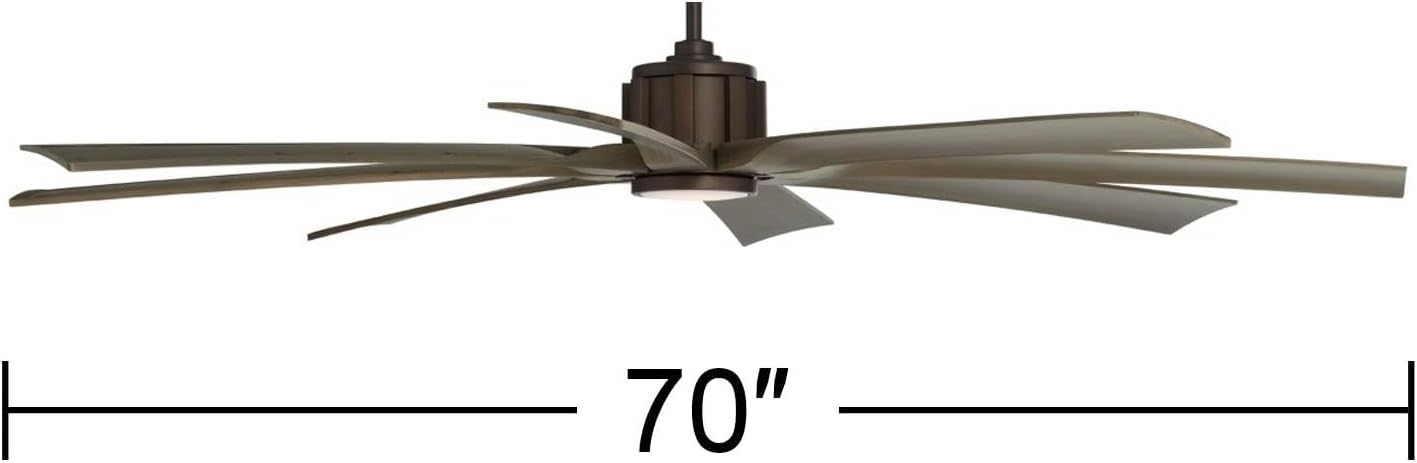 Possini Euro Design 70' Defender Large Farmhouse Rustic Indoor Outdoor Ceiling Fan 8 Blade LED Light Remote Control Oil Rubbed Bronze Motor Oak Finish Blades Bedroom Patio Living Room Damp Rated