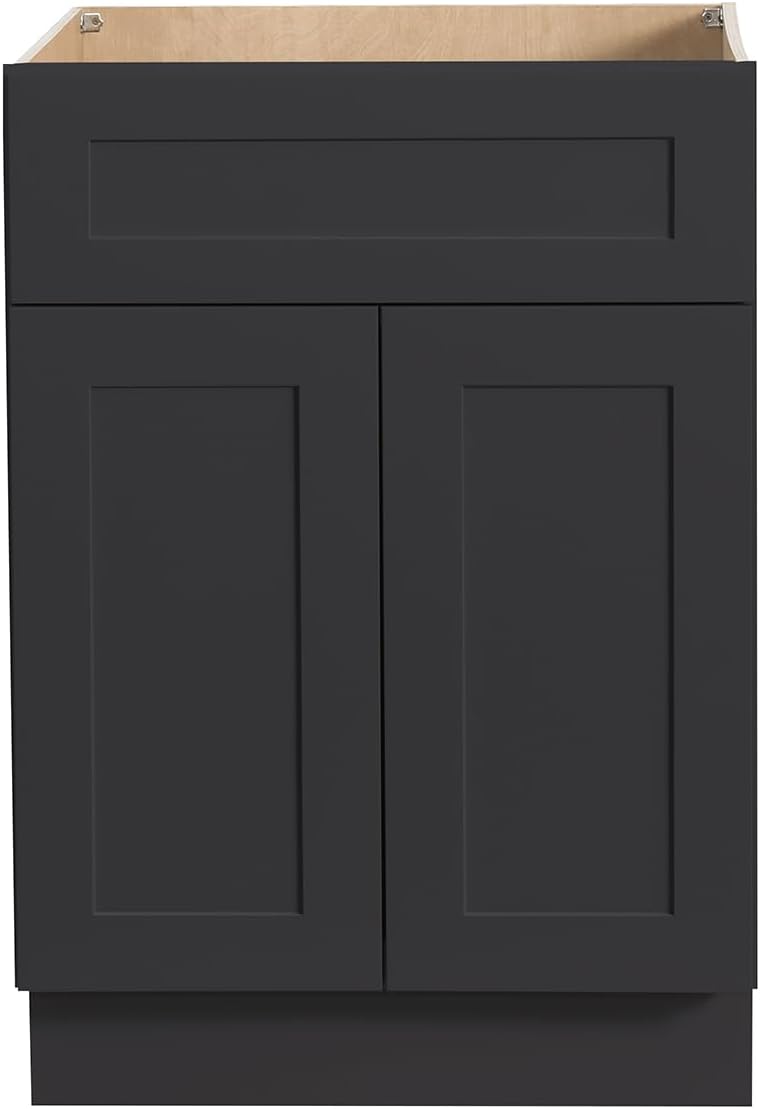 27' RTA Kitchen Sink Base Cabinet - US Standards Ready-to-Assemble Solid Wood Farmhouse Kitchen Cabinet with Soft-Close Doors - Kitchen Under Sink Storage (Charcoal Black)