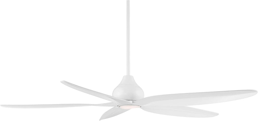 Casa Vieja 60' Lotus Bay Modern Indoor Outdoor Ceiling Fan 5 Blade LED Light Remote Control Matte White Finish Blades Bedroom Patio Living Room Kitchen Porch Damp Rated Decorative DC Motor Garage