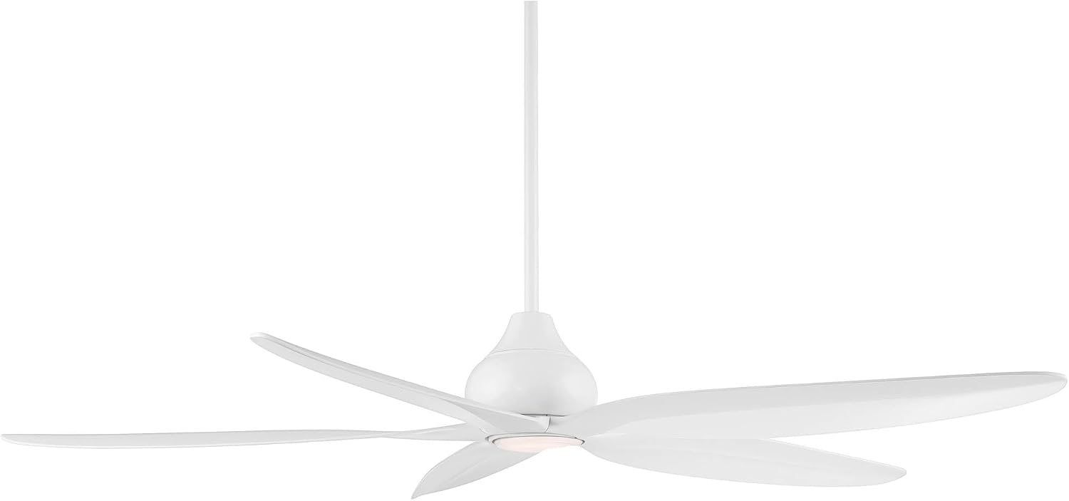 Casa Vieja 60' Lotus Bay Modern Indoor Outdoor Ceiling Fan 5 Blade LED Light Remote Control Matte White Finish Blades Bedroom Patio Living Room Kitchen Porch Damp Rated Decorative DC Motor Garage