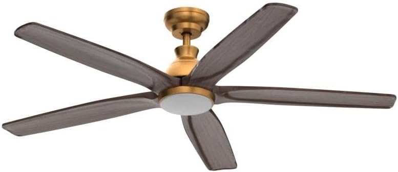 52 Inch Wood Gold Ceiling Fan with Light Remote, 5 Walnut Blades, Indoor Outdoor High CFM Propeller Damp Rated, Quiet Reversible DC Motor, for Modern Farmhouse Outside Patios Porch, 3 Downrods