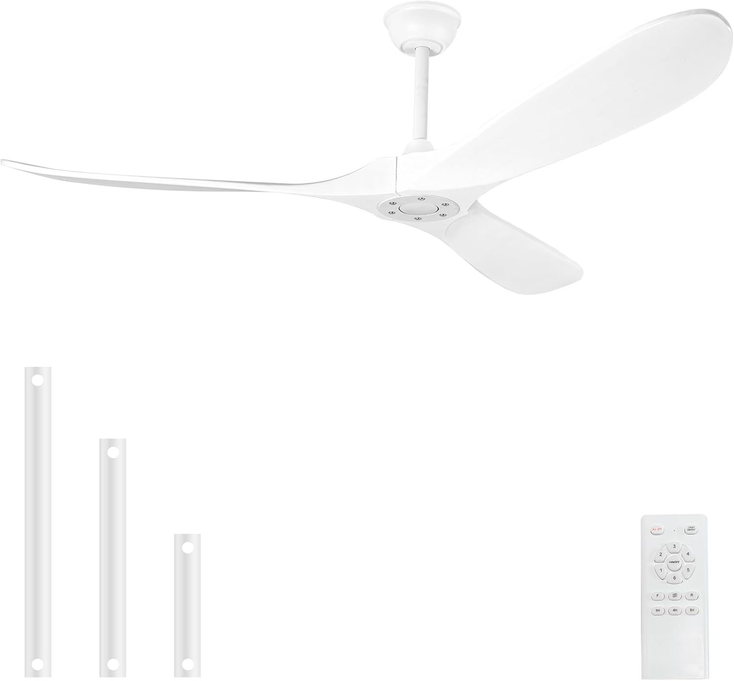 Solid Wood Ceiling Fans no Light, Ceiling Fan with Remote Control,DC Motor with Large Airflow,Indoor and Outdoor Ceiling Fan for Living Room,Bedroom,Patios（White,52 Inch）