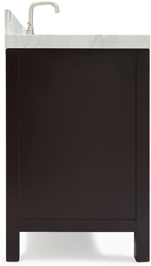 ARIEL Cambridge 48-inch Bathroom Vanity with Sink,Solid Wood, 2-inch Italian Carrara Marble Countertop, Single Rectangular Porcelain Sink, 2 Soft Closing Doors, 9 Dovetail Drawers, Espresso