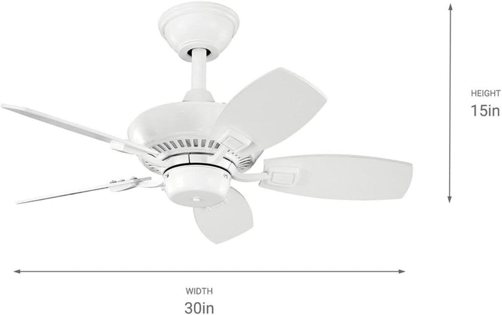 Kichler Canfield 30' Ceiling Fan in White, 5-Blade Indoor/Outdoor Fan with Pull Chain Controls, (30' W x 15' H), 300103WH