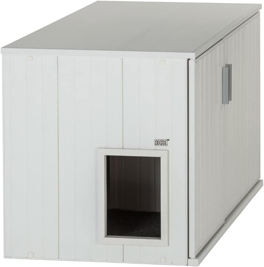 New Age Pet ECOFLEX Promax Litter Loo Litter Box Enclosure Table, Antique White - Durable Wood Plastic Composite Cat Litter Box Furniture with No-Track Litter Mat, 10 Year Warranty