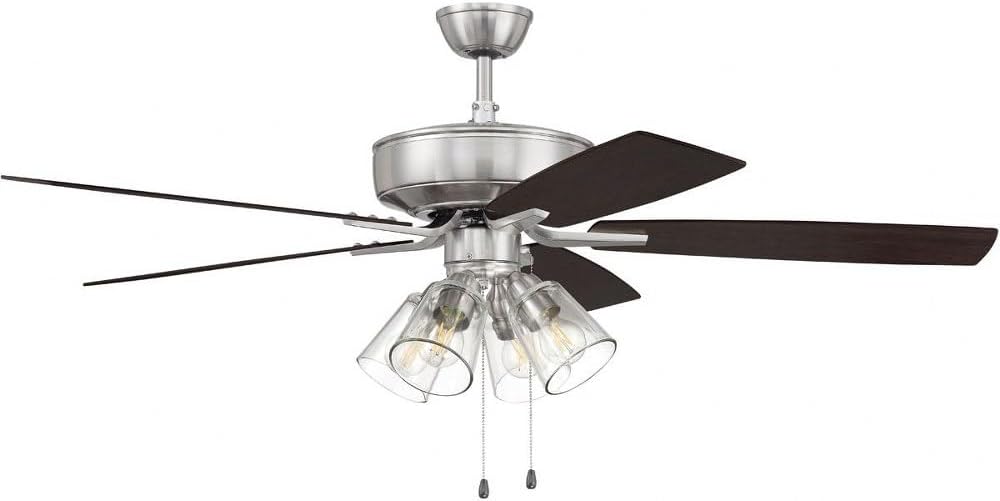Craftmade 52' Pro Plus P104BNK5-52DWGWN Indoor Fan with 4 Light Clear Glass Light Kit in Brushed Polished Nickel with Reversible Greywood/Grey Walnut Blades