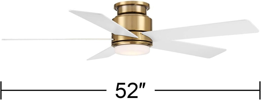 Casa Vieja 52' Grand Palm Modern Indoor Outdoor Ceiling Fan 5 Blade LED Light Remote Control Soft Brass Finish White Wood Blades Bedroom Patio Living Room Kitchen Porch Hugger Damp Rated Flush Mount