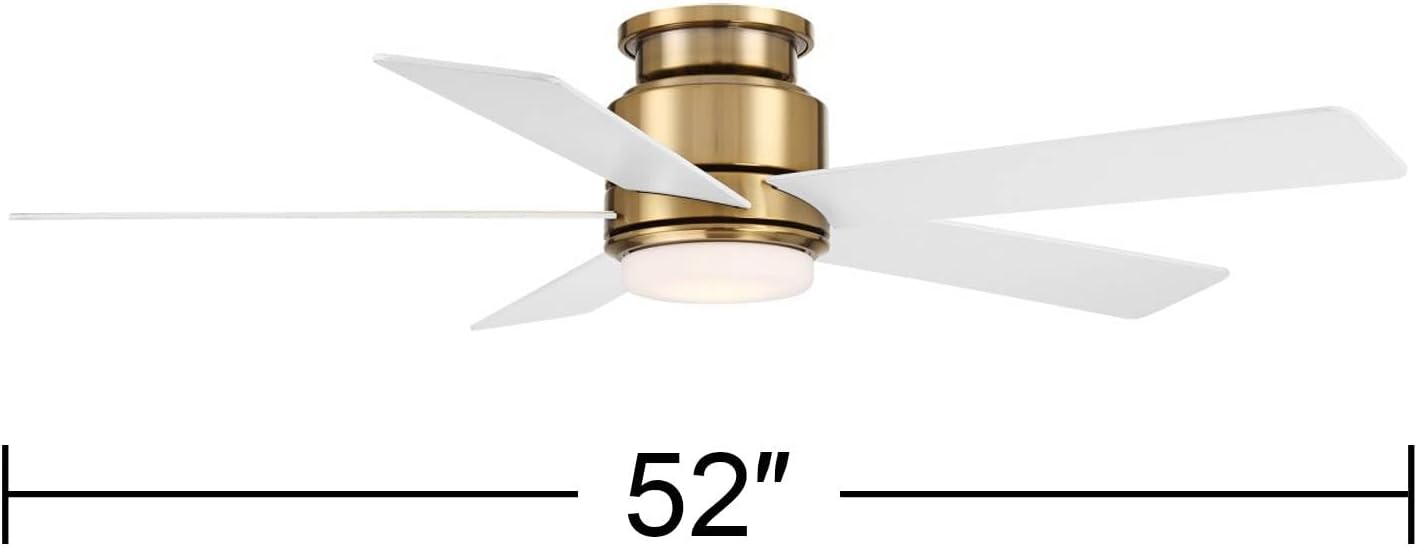 Casa Vieja 52' Grand Palm Modern Indoor Outdoor Ceiling Fan 5 Blade LED Light Remote Control Soft Brass Finish White Wood Blades Bedroom Patio Living Room Kitchen Porch Hugger Damp Rated Flush Mount