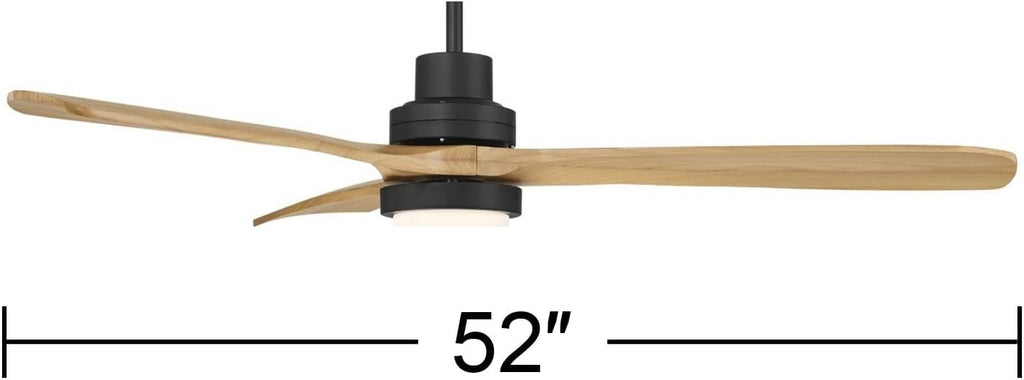 Casa Vieja 52' Delta Modern Country Indoor Cottage Core Outdoor Ceiling Fan 3 Blade CCT LED Light Remote Control Matte Black Finish Wood Blades Bedroom Patio Living Room DC Motor Decorative Dimmable