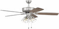 Craftmade 52' Pro Plus P104BNK5-52DWGWN Indoor Fan with 4 Light Clear Glass Light Kit in Brushed Polished Nickel with Reversible Greywood/Grey Walnut Blades