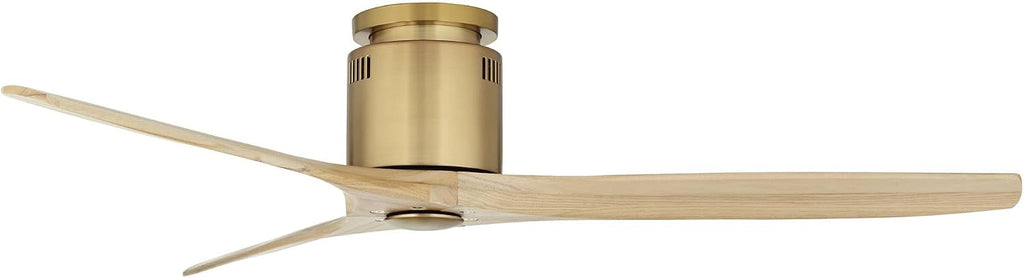 Casa Vieja 52' Windspun Modern Indoor Ceiling Fan 3 Blade Remote Control Soft Brass Finish Wood Blades Bedroom Living Room Kitchen Dining Office Hugger DC Motor Flush Mount Family Shop Low Profile