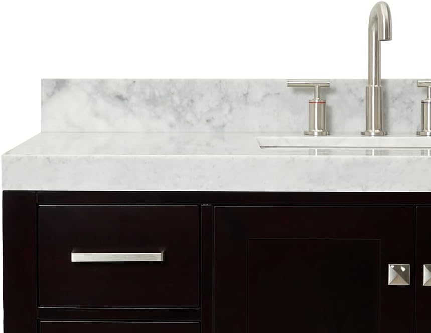 ARIEL Cambridge 48-inch Bathroom Vanity with Sink,Solid Wood, 2-inch Italian Carrara Marble Countertop, Single Rectangular Porcelain Sink, 2 Soft Closing Doors, 9 Dovetail Drawers, Espresso