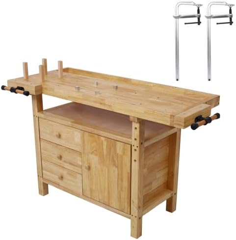 【LuckyNote】 Wood Workbench - Wooden Workbench for Garage Workshop and Home, with Bar Clamps Set (16 inch x 4-3/4 inch Throat,Pack of 2) The Package Will be Shipped in Two Separate parcels