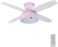 Prominence Home Edora, 52 Inch Industrial Style Flush Mount LED Ceiling Fan with Light, Remote Control, 4 Modern Blades, Reversible Motor - 51674-01 (Peony Pink)