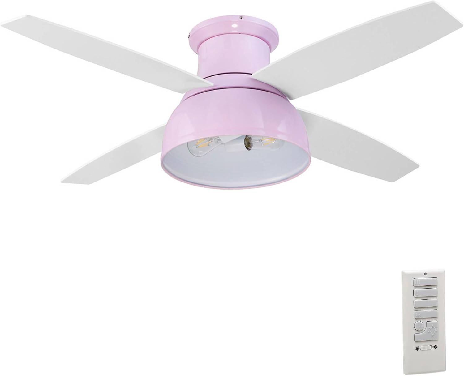 Prominence Home Edora, 52 Inch Industrial Style Flush Mount LED Ceiling Fan with Light, Remote Control, 4 Modern Blades, Reversible Motor - 51674-01 (Peony Pink)