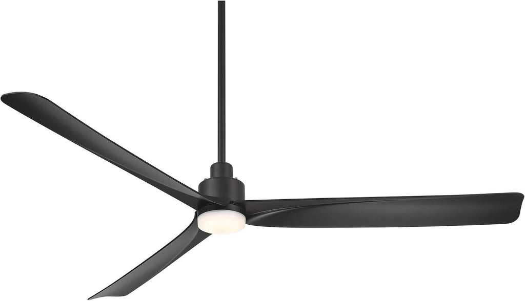 Casa Vieja 60' Sailplane Modern Industrial Indoor Outdoor Ceiling Fan 3 Blade LED Light Remote Control Matte Black Finish Blades Bedroom Patio Living Room Kitchen Damp Rated Decorative DC Motor