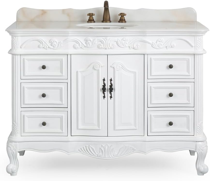 48' Antique White Marble Beckham Bathroom Sink Vanity & Mirror SW3882W-AW-48MIR