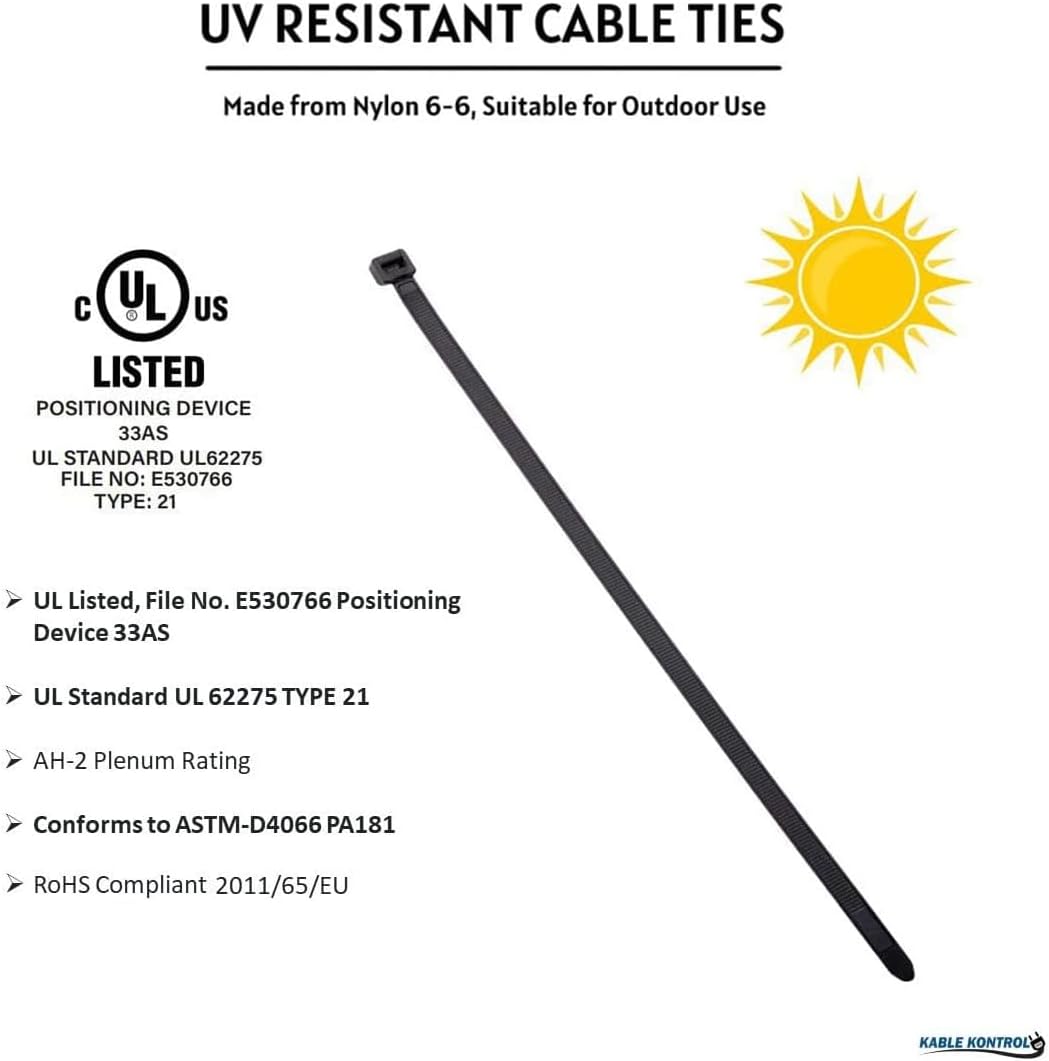 Kable Kontrol Cable Zip Ties Black 25,000 Pcs 8 Inch, 18 Lbs Tensile Strength, Bulk Pack, Self-locking UV Resistant Plastic Nylon Wire Ties, for Indoor or Outdoor Use