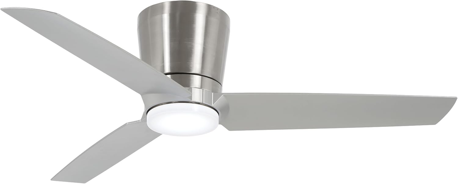 MINKA-AIRE F671L-BN/SL Pure 48 Inch Flush Mount Ceiling Fan with Integrated 16W LED Light in Brushed Nickel Finish with Silver Blades