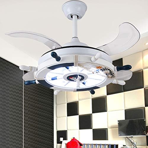 LITFAD Modern LED Ceiling Light with Fan Nautical Style Anchor Hanging Ceiling Fan Light with Invisible Blade 3-Color Light Pendant Light in White Finish for Living Room Bedroom Children's Room